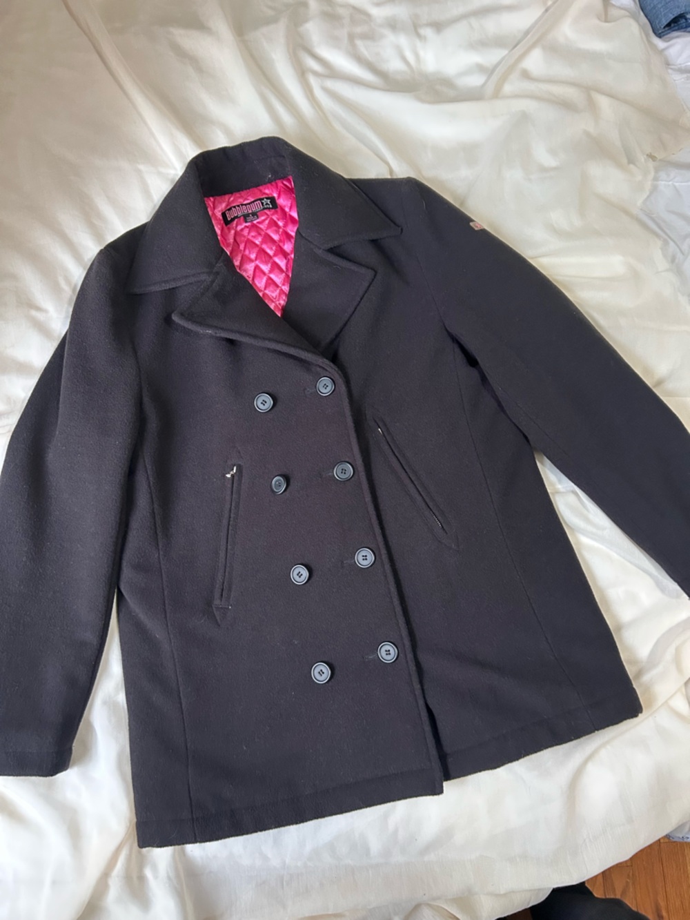 Bubblegum USA Lined Quilted Pink & Black Pea Coat Small Vintage EUC Rare Y2K Vtg
